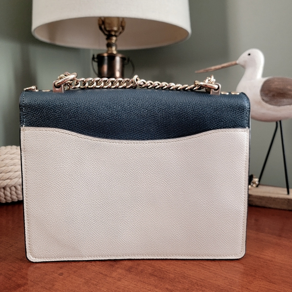 Coach C2860 Klare Colorblock Chain Crossbody Navy Yellow Chalk Leather Bag - Picture 4 of 16
